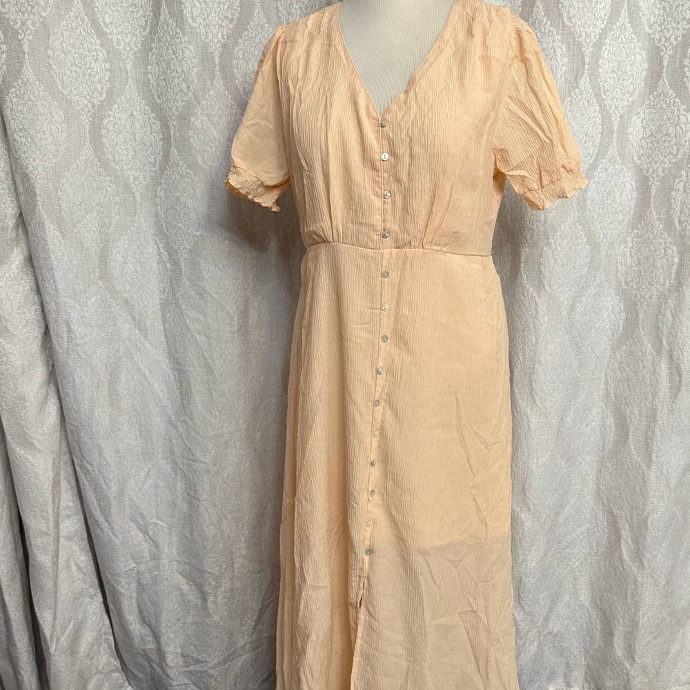 Elegant Peach Maxi Dress with Button-Down Front
